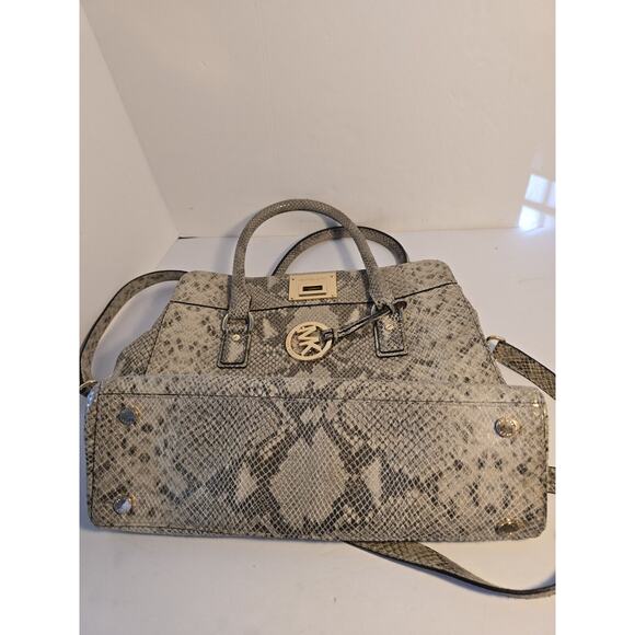 Gray Python Snakeskin Michael Kors Satchel Handbag W/Gold Hardware - Picture 7 of 8